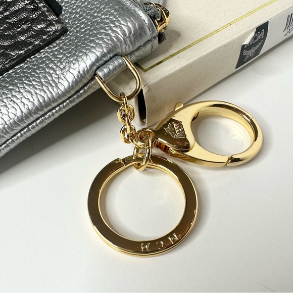 MCM Metallic Silver Visetos Leather Coin/Card
Pouch w/ Gold Keychain, NWT